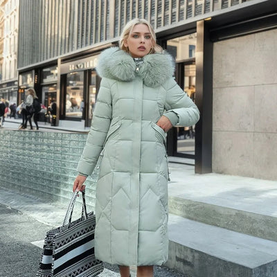 Women's Long Winter Coat with Exquisite Hooded Design