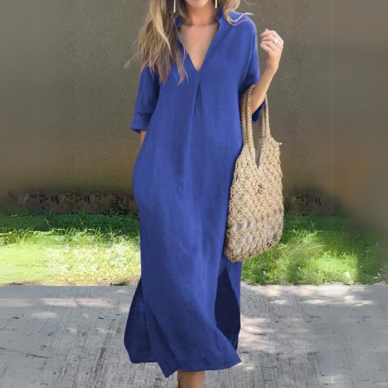 Lightweight casual maxi dress with short sleeves and modern style
