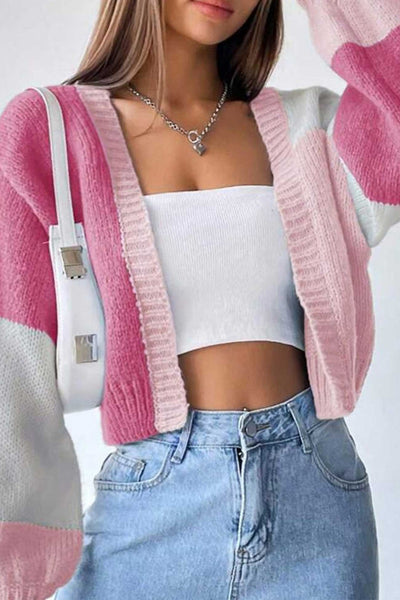Long Sleeve Open Front Color Block Cardigan