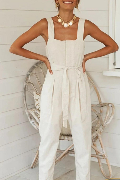 Georgina - Jumpsuit with pockets, a drawstring waist and a square neckline
