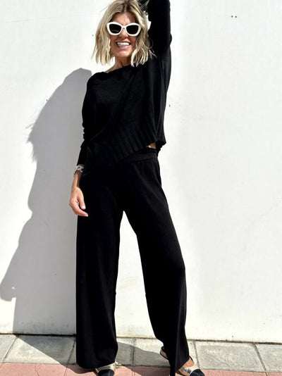 Women's Casual Sweater and Wide Leg Pants Set - Comfortable Style