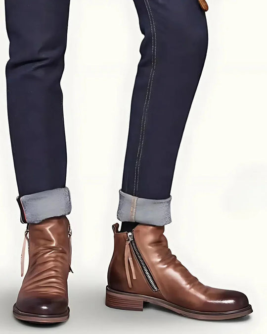 Classic and stylish men's boots with unique zipper design