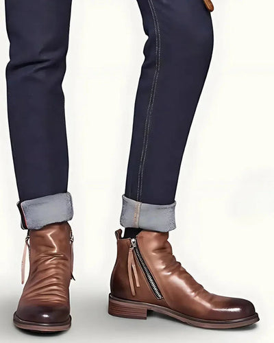 Classic and stylish men's boots with unique zipper design