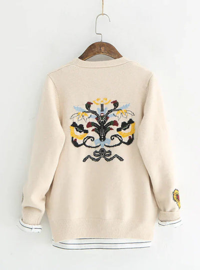 Nadia - Cardigan V-neck back flower long sleeve