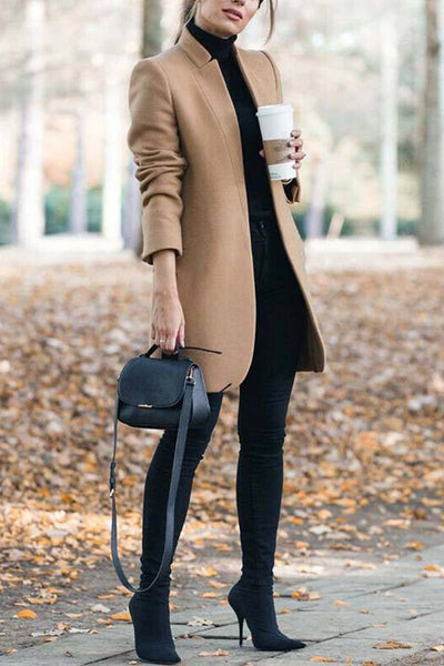 Classic women's winter coat with a high collar