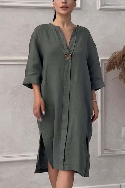 Emma - Casual cotton and linen button-down dress