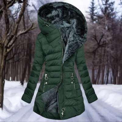 Elegant and warm women's parka with a deep hood