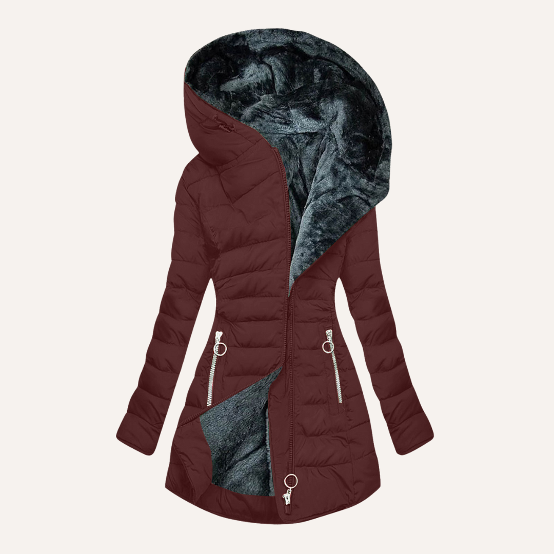 Elegant and warm women's parka with a deep hood