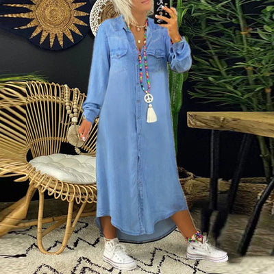 Elisa - Women's Solid Color Denim Dress