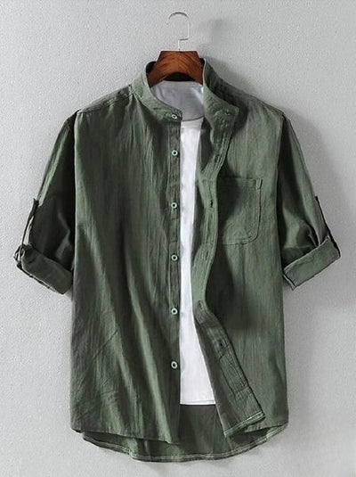 Hugo - Men's 3/4 length beach shirt, ideal for summer, with a mandarin collar