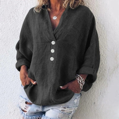 Evelyn - Long Sleeve Blouse with Simple Pockets