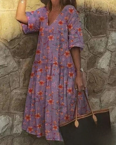 Delia Floral Tunic Dress - V-Neckline