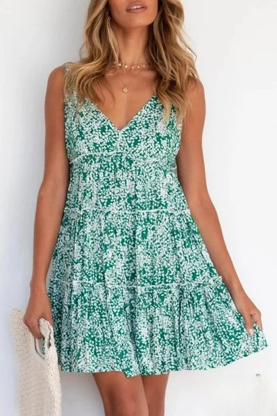 Evelyn - Fashion Street Print V-Neck Pastel Skirt Dresses