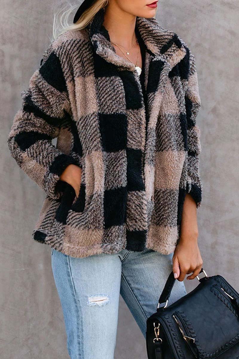 Soft fleece jacket with plaid print