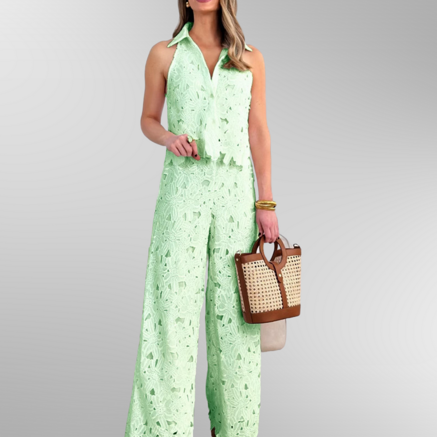 Elegant summer set with sleeveless vest and flowing trousers