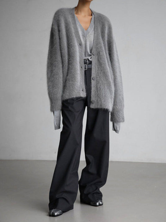 Fredis - Women's Lazy Loose Long Sleeve V-Neck Knit Cardigan