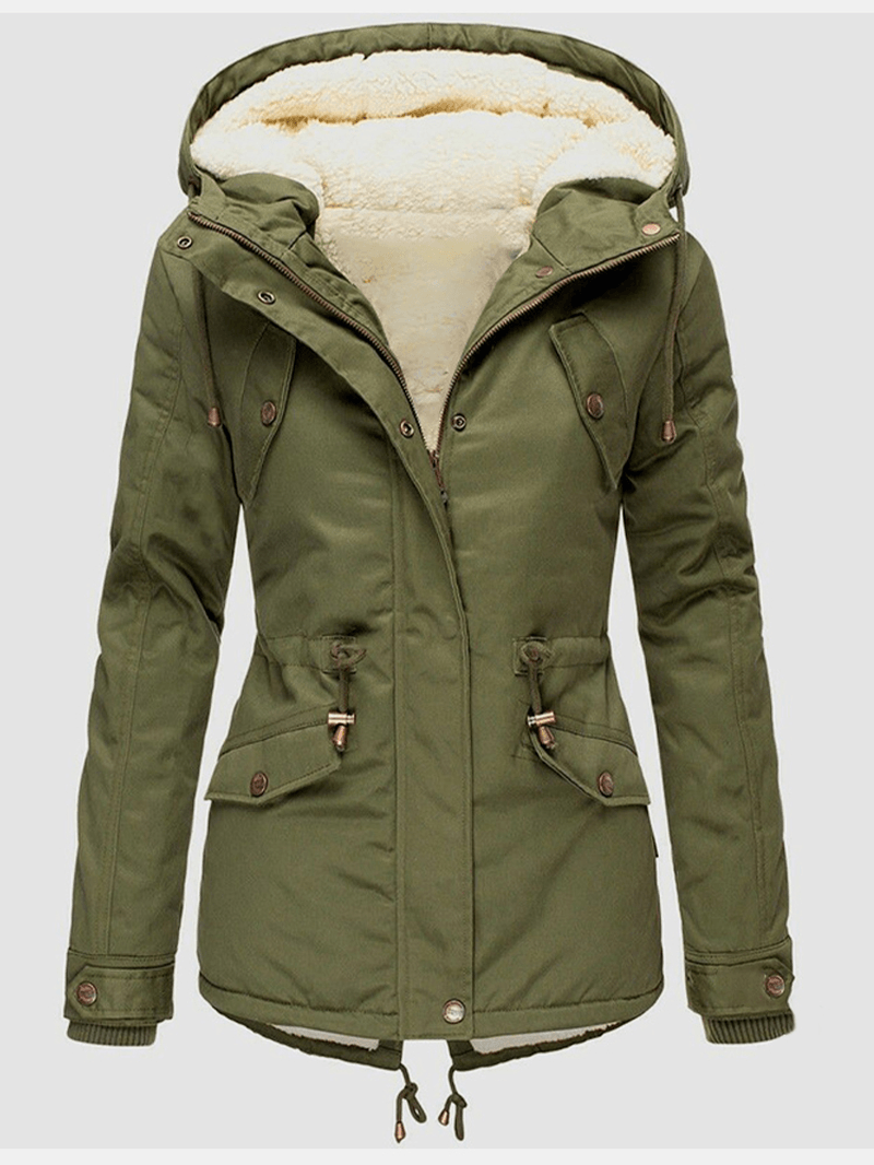 Women's Warm Hooded Coat, Solid Color, and Pockets