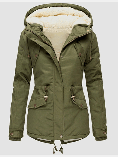 Women's Warm Hooded Coat, Solid Color, and Pockets