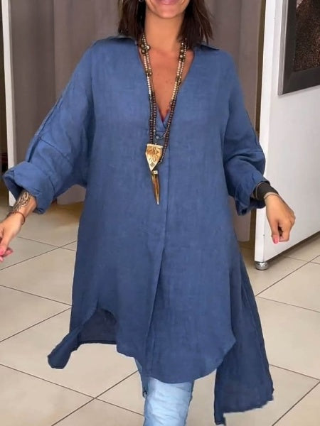 Linda - Women's Casual Cotton Linen Shirt Dress