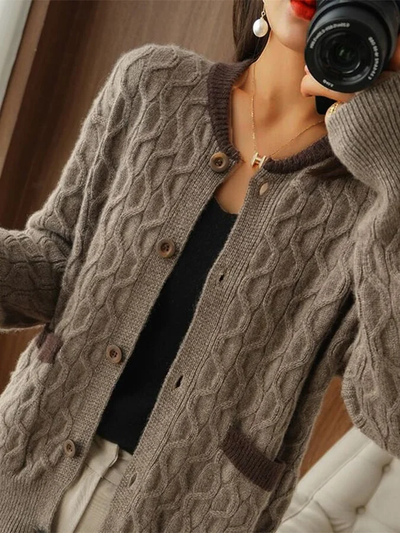 Women's vintage button-down cardigan with embossed print