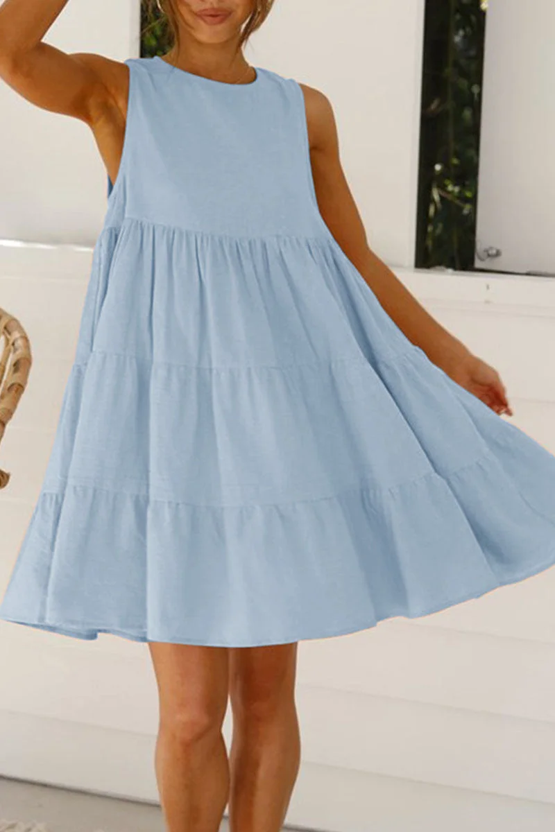 Emma - Fashion Casual Solid Patchwork Round Neck Princess Dresses