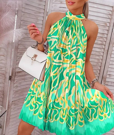 Fiona - Sleeveless Printed Pleated Cocktail Dress