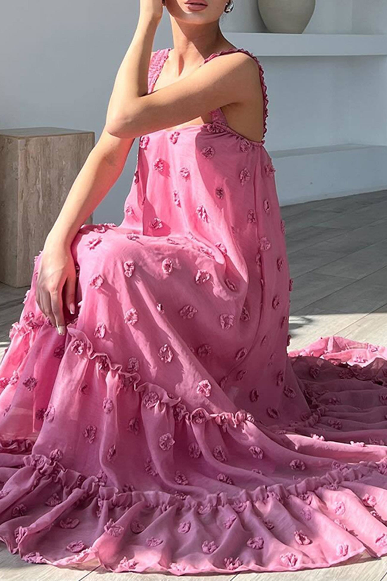 Claudia - Floral Layered Dress with Large Hem