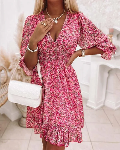 Marta - Short-sleeved floral dress with bohemian print