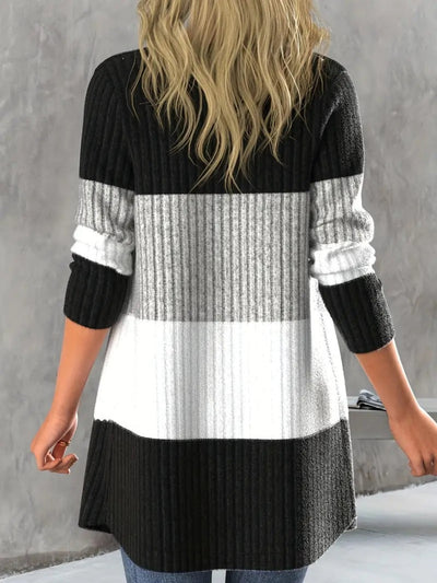 Long Sleeve Color Block Open Cardigan