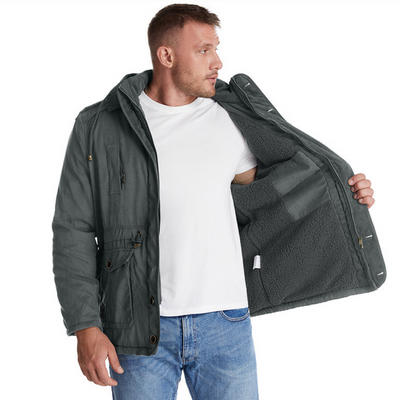 Warm and stylish men's jacket with deep hood