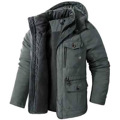 Warm and stylish men's jacket with deep hood