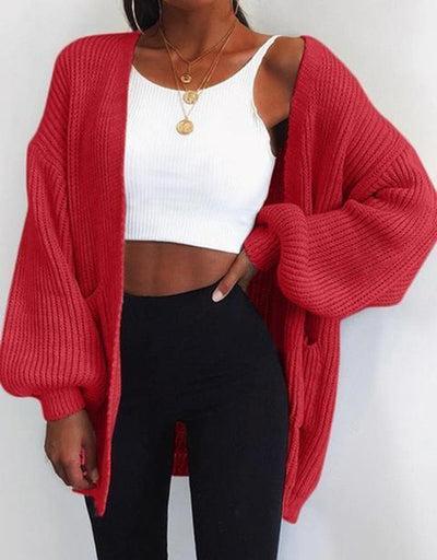 Plain knit long-sleeved cardigan for cozy evenings
