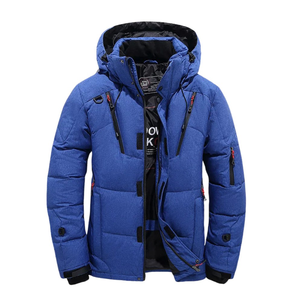 Warm winter windbreaker with hood and pockets