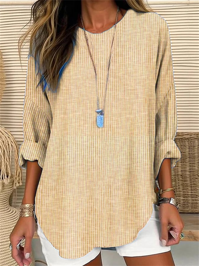 Elena - Women's Retro Striped Round Neck Long Sleeve Loose Top