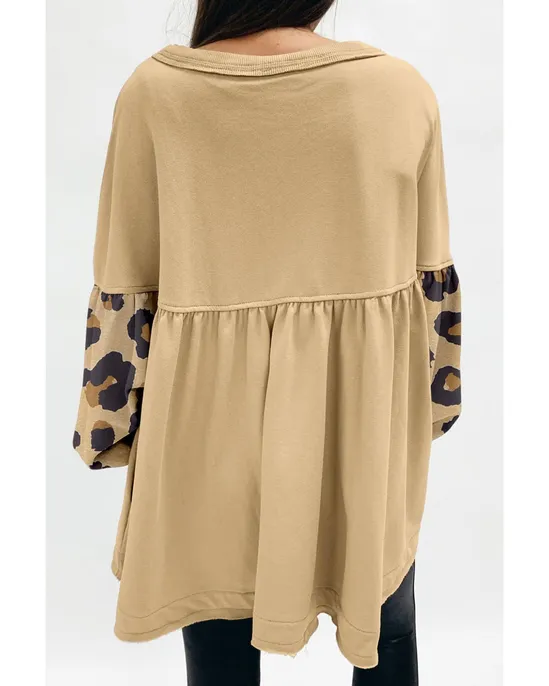 Khaki Leopard Print Long Sleeve Sweater - Animal Style Fashion