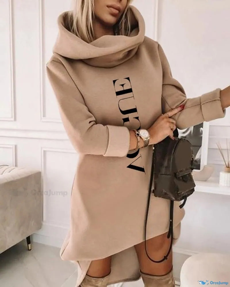 Long-sleeved sweatshirt dress with printed letters