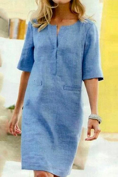 Kathy linen and cotton half-sleeve shift dress