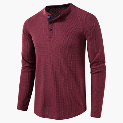 Men's T-shirt with mid-chest button closure and long sleeves for a modern style