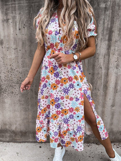 Karen - Printed V-neck long dress