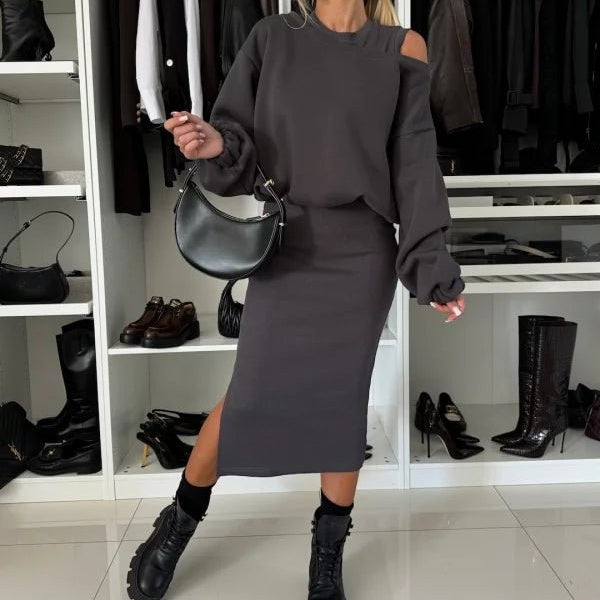 Women's Sleeveless Sweatshirt and Dress Set: Elegance and Comfort in 2 Pieces