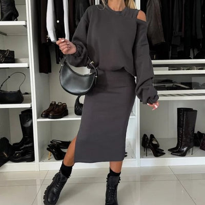 Women's Sleeveless Sweatshirt and Dress Set: Elegance and Comfort in 2 Pieces