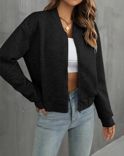Women's short zip-up jacket with a round neck in a modern style