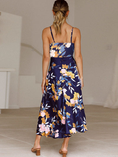 Domenica - Backless V-neck floral print maxi dresses
