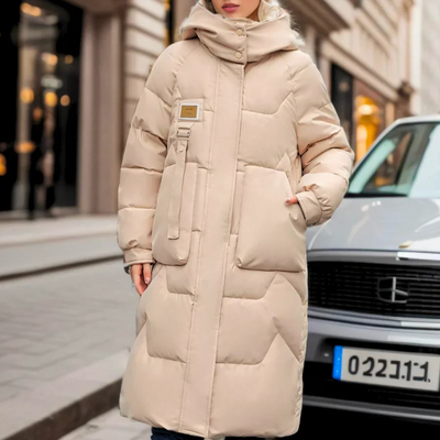 Modern long women's coat ideal for winter