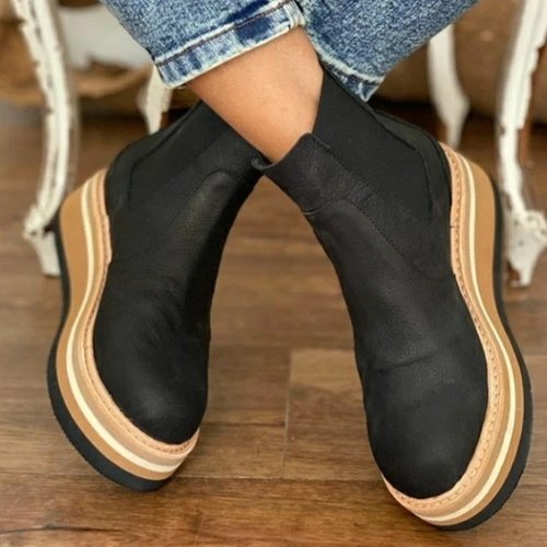 Platform Boots with Wedge and Elastic Band - Comfortable and Modern Design
