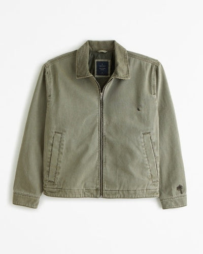 Cropped Work Jacket with Zipper