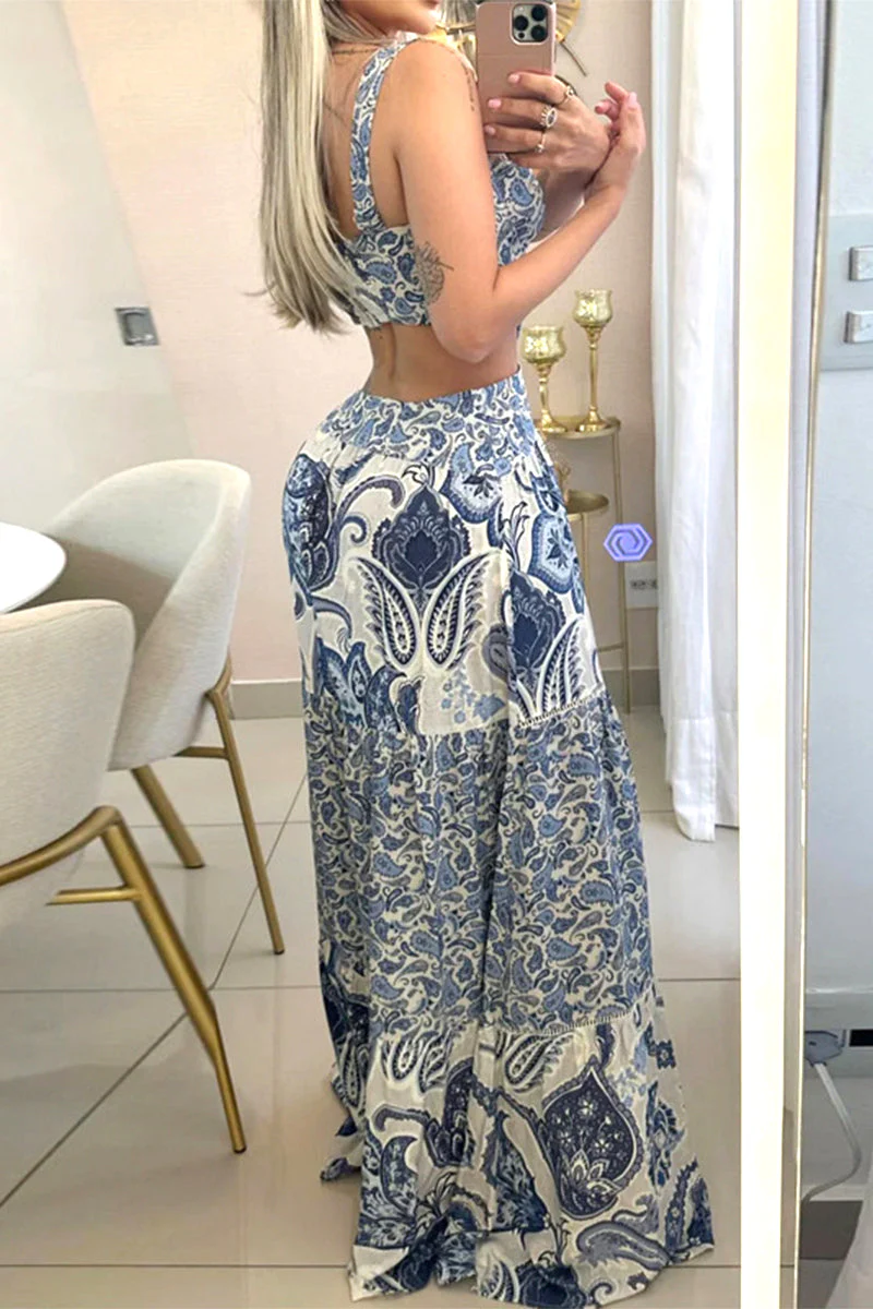 Pamela - Bohemian Print Dress Backless V-Neck Printed Dresses
