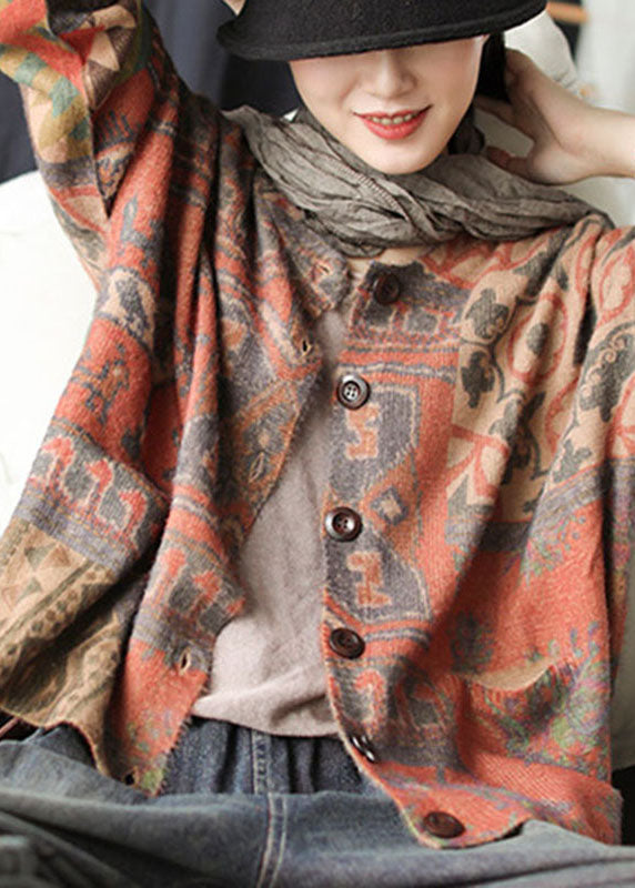 Loose Khaki Button-Down Cardigan with Pockets for Fall