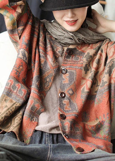 Loose Khaki Button-Down Cardigan with Pockets for Fall