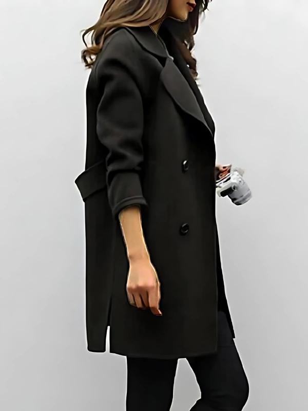 Classic style coat with a deep neckline and lapels for elegant women